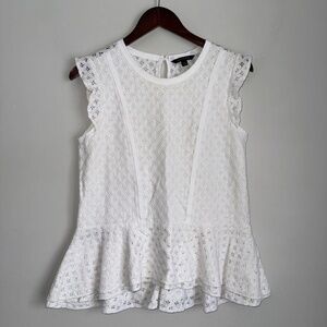 BANANA REPUBLIC Womens Small White Lace Overlay Peplum Tank Top i10